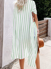 Stripes Print Chiffon Cardigan Cover Up Soft 3 4 Sleeve