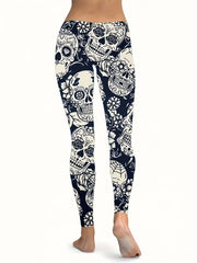 Skull & Floral Print Fitness Leggings