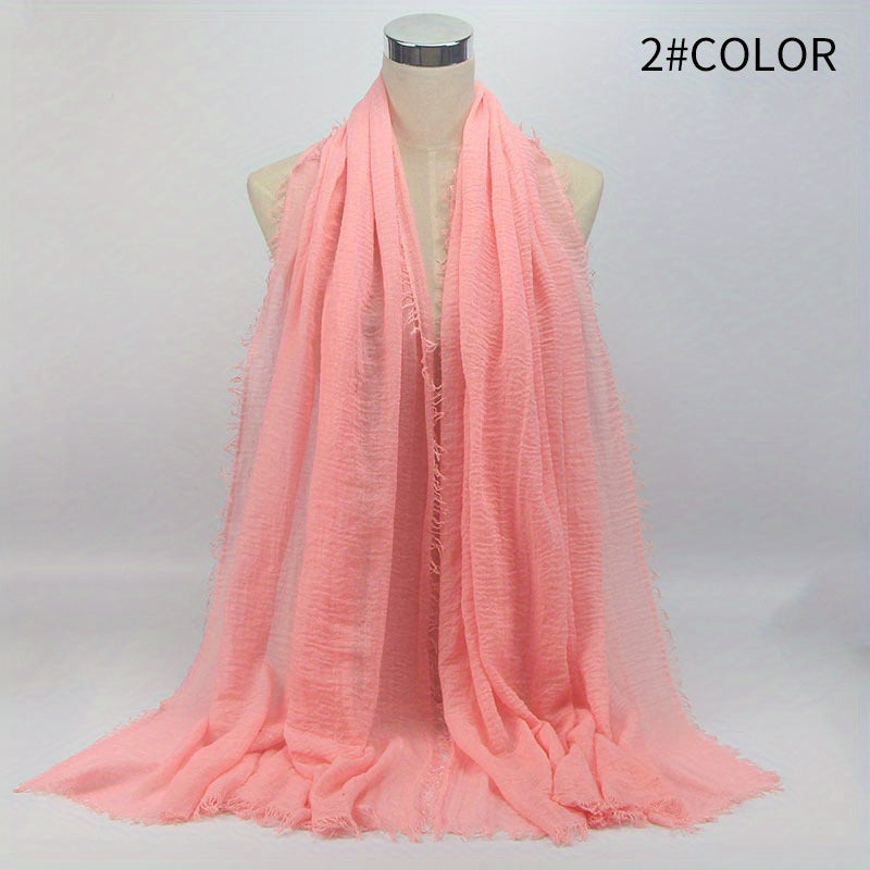 Casual Scarf Hijab Wrinkle Frayed Edge Shawl