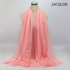 Casual Scarf Hijab Wrinkle Frayed Edge Shawl