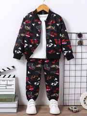 Boy's Anime Vehicle 2pcs Jacket and Sweatpants Set for Spring Fall