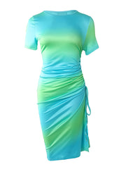 Tie Dye Short Sleeve Slim Fit Dress