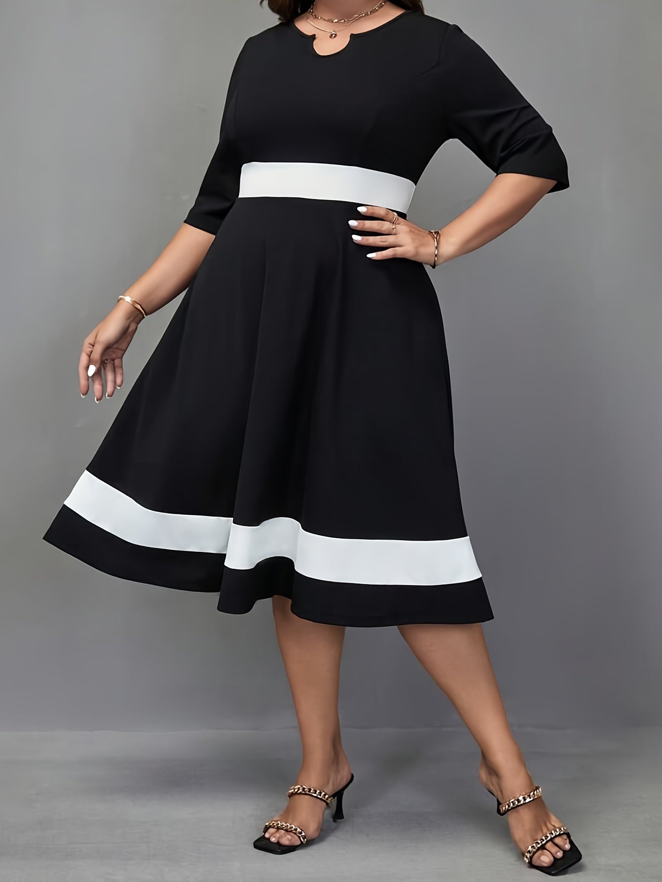 Colorblock A line Midi Dress