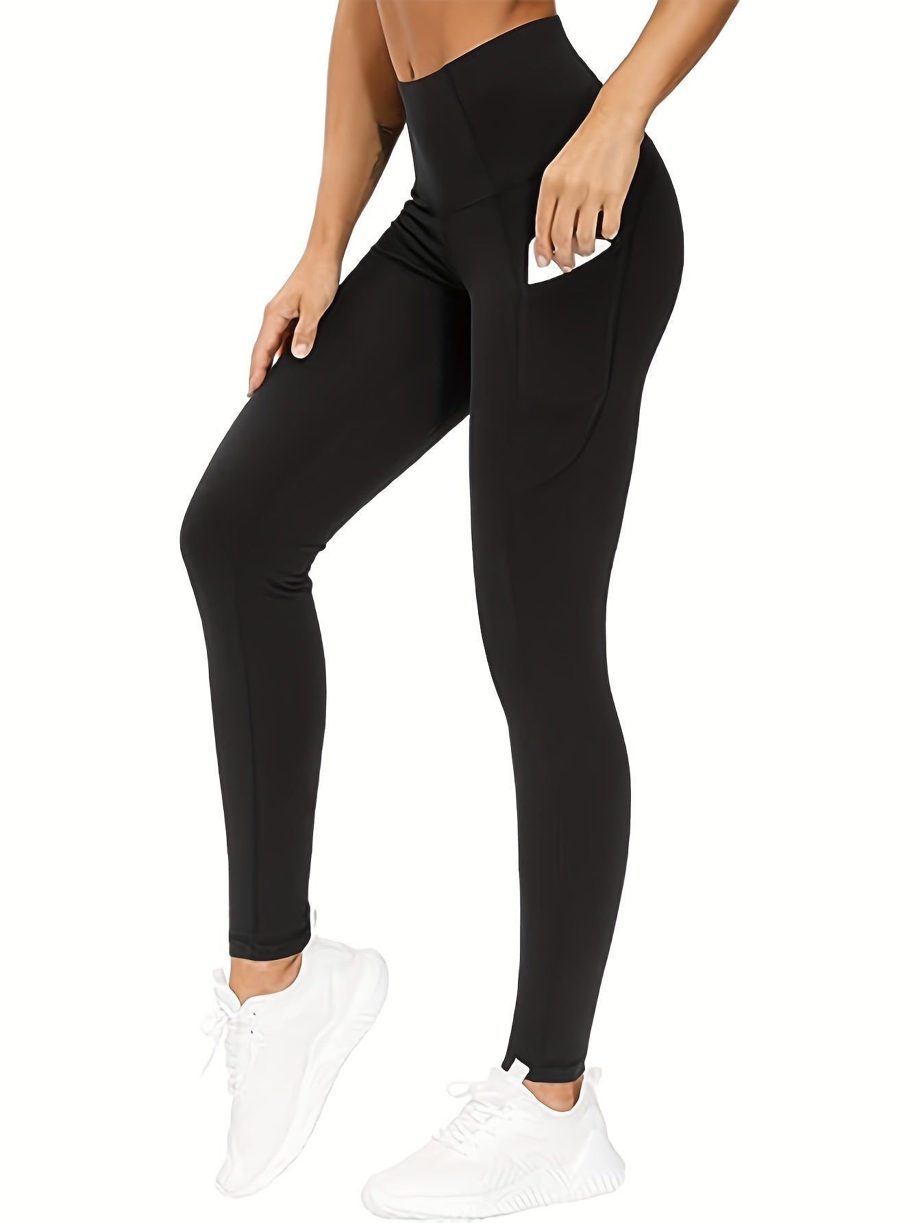 Sports Leggings Wide Waistband Butt Lifting Yoga Pants With Pockets