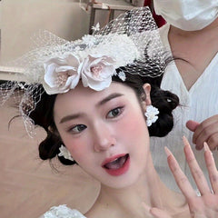 Floral Bridal Headpiece Set with Veil Mini Hat Style