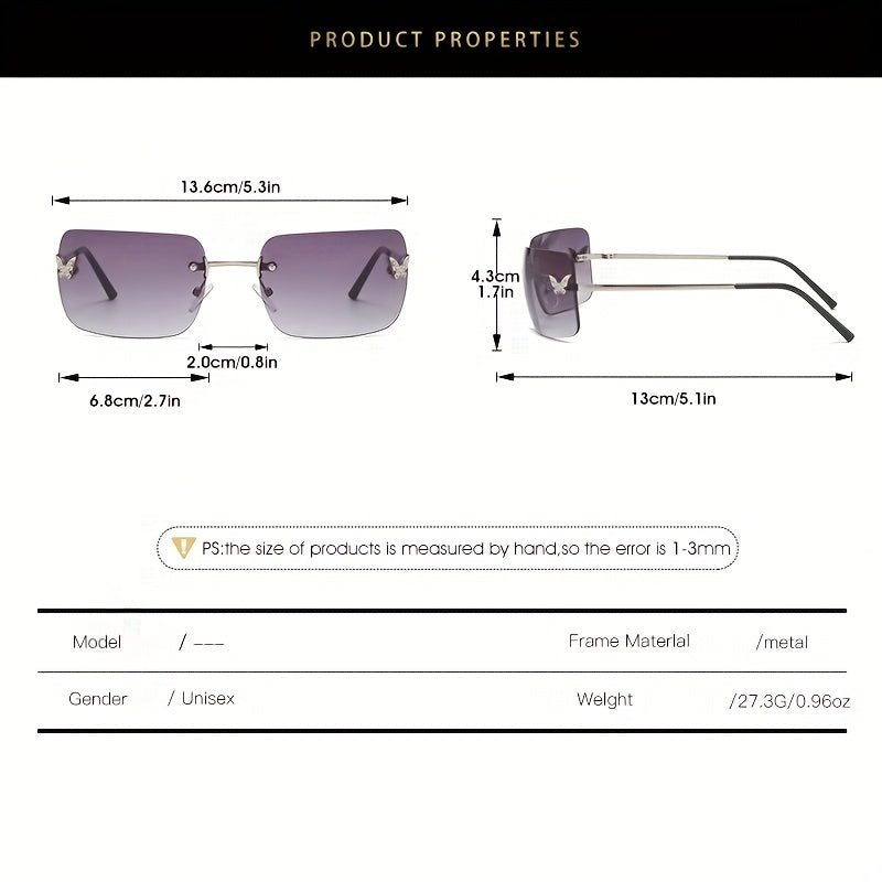 Y2K Rimless Butterfly Sunglasses Gradient Lens UV400