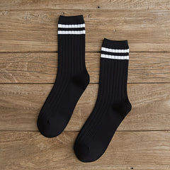 3 Pairs Girls Striped Sports Socks - Comfy Crew Socks for Kids