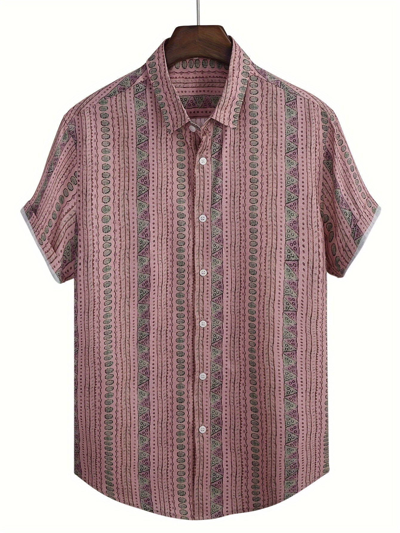 Men's Vintage Striped Shirt Button Up Short Sleeve Shirt