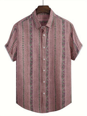 Men's Vintage Striped Shirt Button Up Short Sleeve Shirt