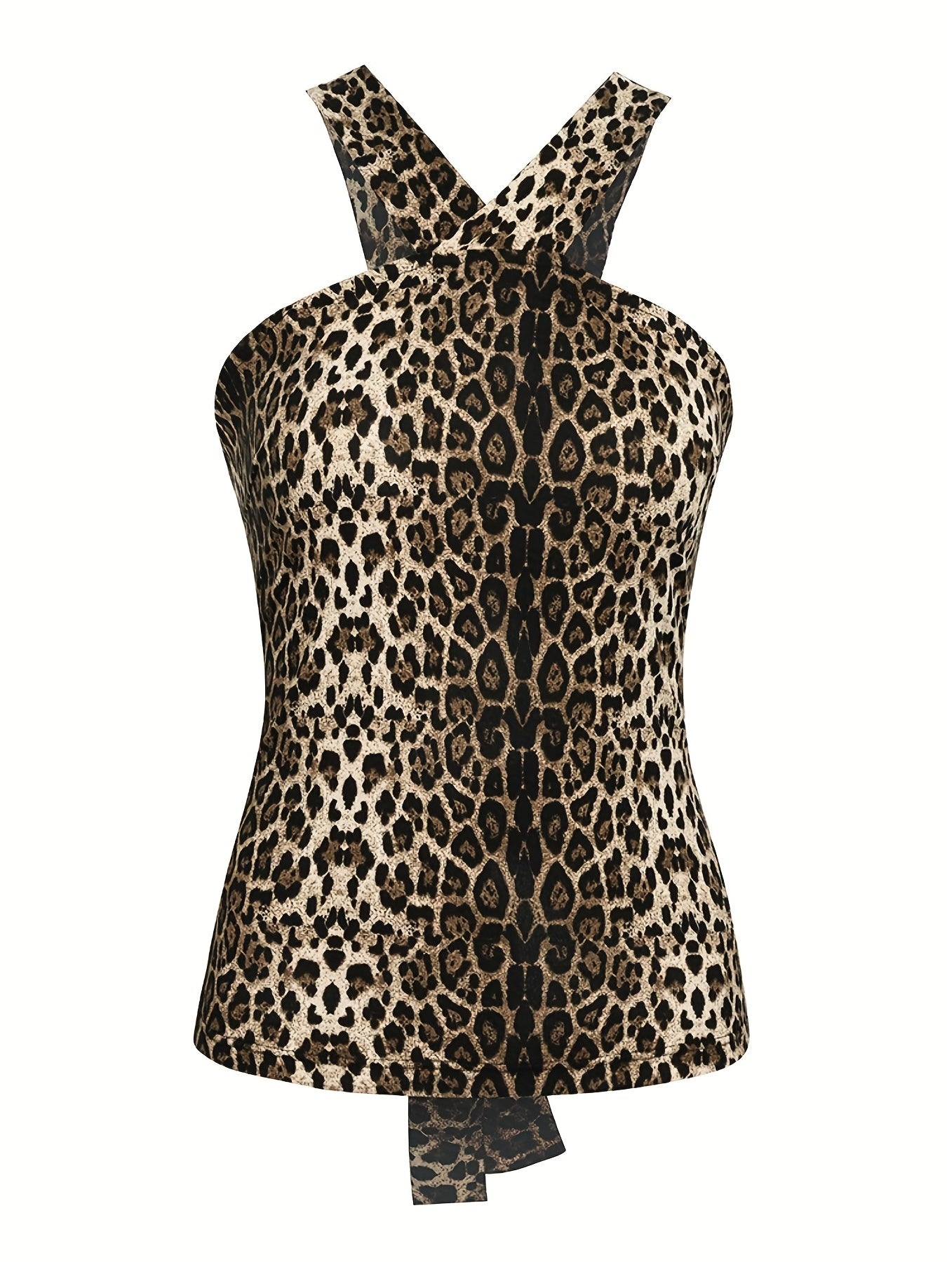 Leopard Print Halter Top Sexy Back Tie Halter Top For Summer