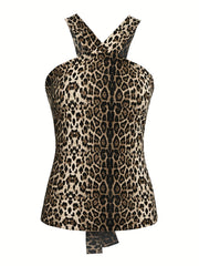 Leopard Print Halter Top Sexy Back Tie Halter Top For Summer