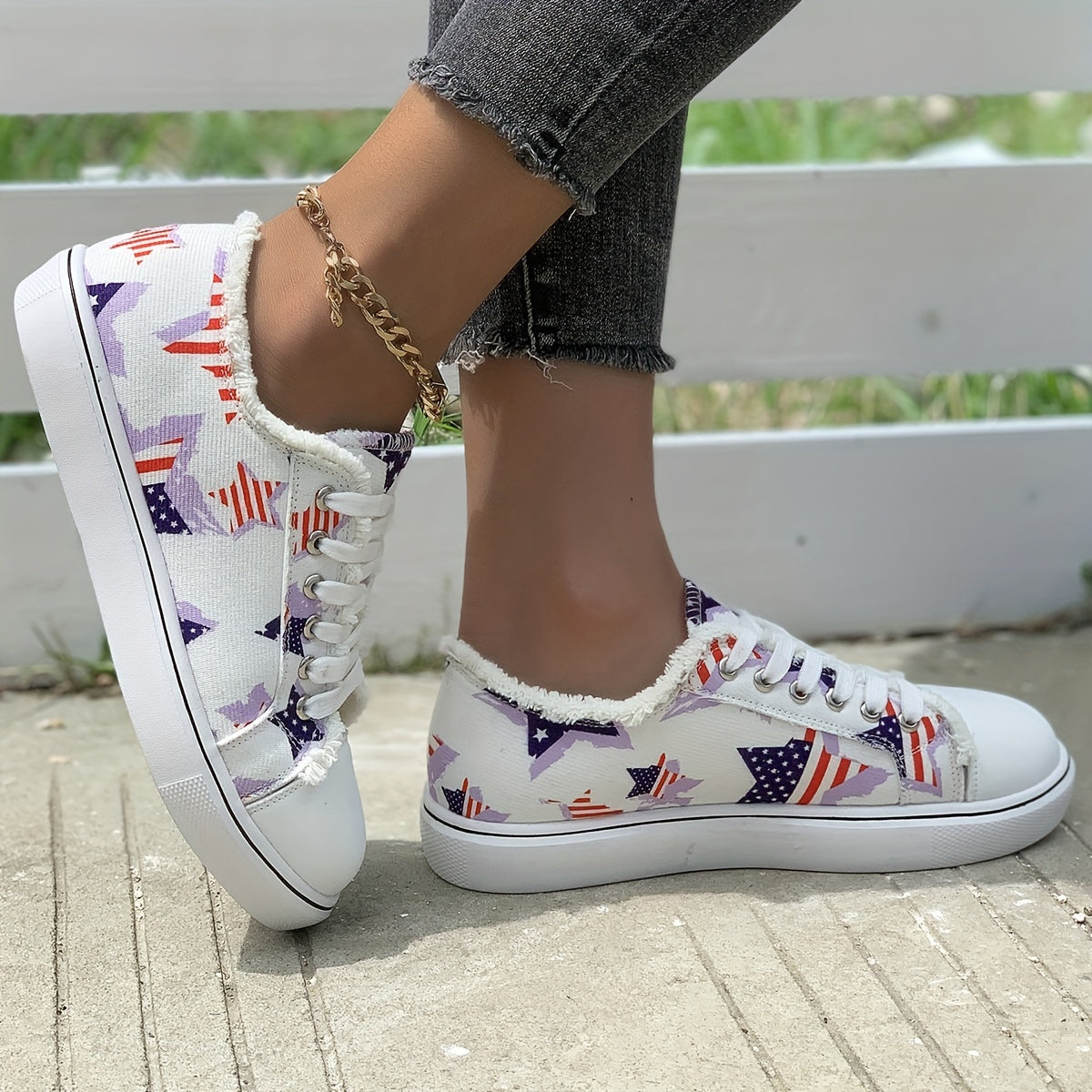 Women's Star Flag Canvas Sneakers Low Top Shoes for 4th of July