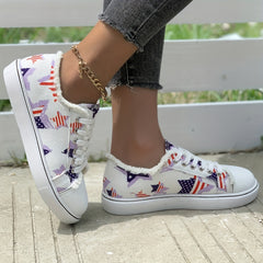 Women's Star Flag Canvas Sneakers Low Top Shoes for 4th of July