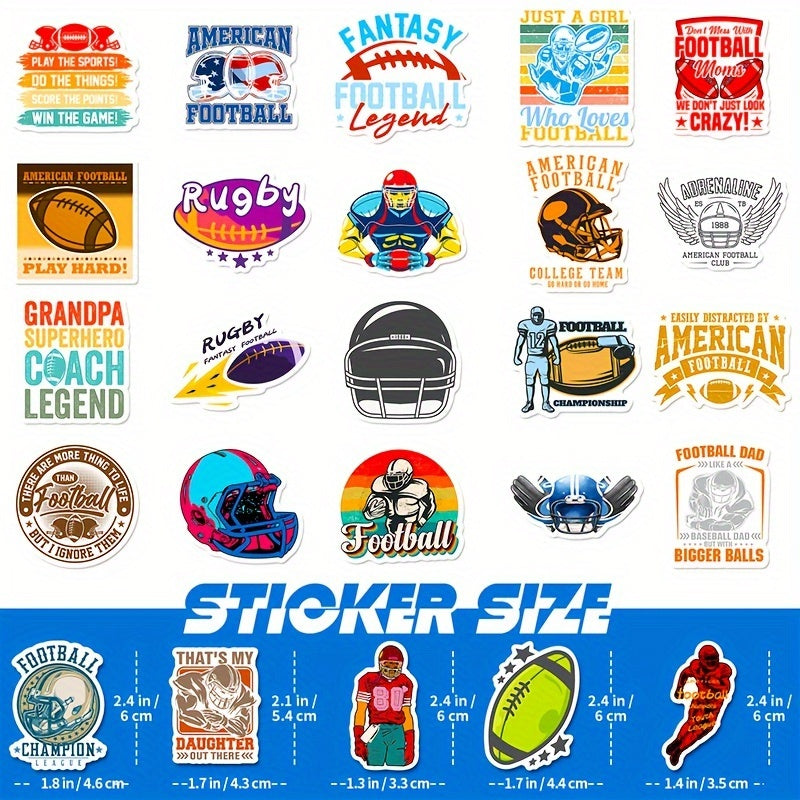 50pcs Rugby Text Stickers Sports Waterproof Luggage Computer Notebook
