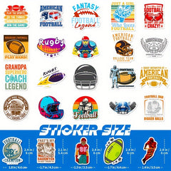 50pcs Rugby Text Stickers Sports Waterproof Luggage Computer Notebook