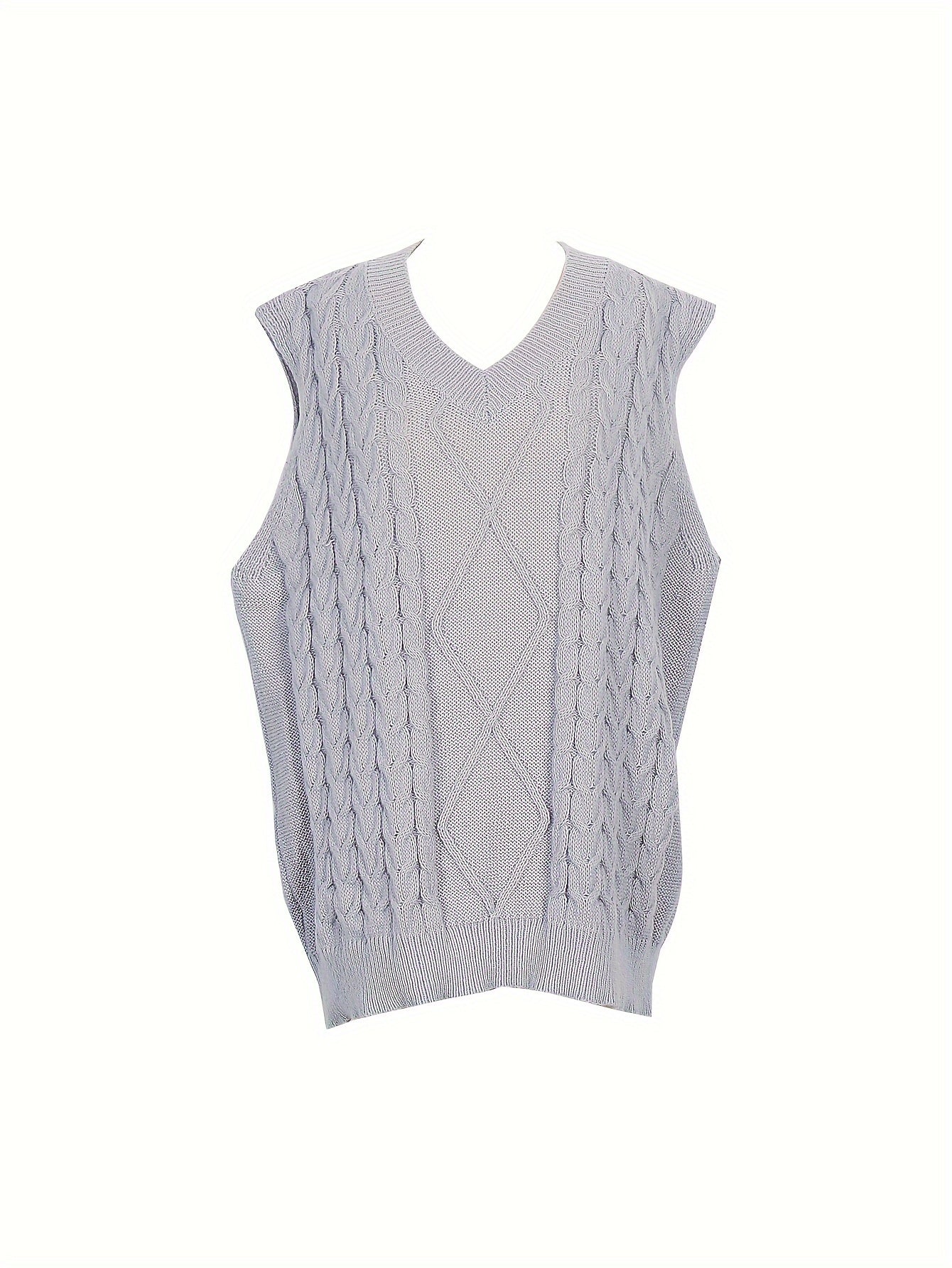 Preppy Sweater Vest Women's Plus Solid Argyle Knit V Neck Slight Stret