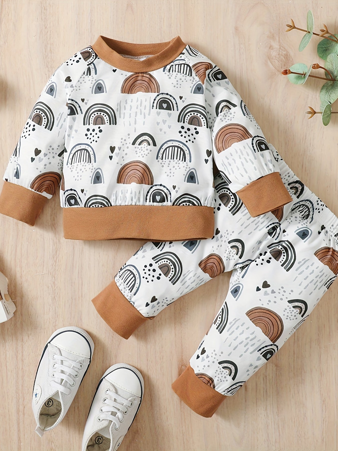 Baby Boy's Classic Print 2pc Set Crew Neck Long Sleeve Top & Pants