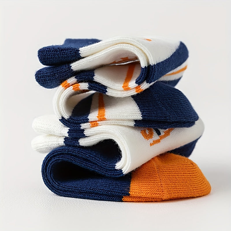 5 Pairs Boy's Letter Pattern Crew Socks Breathable Casual Style Unisex Socks