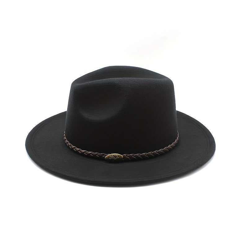 Men's Vintage Woolen Top Hat with Belt - British Style Flat Brim Jazz Hat