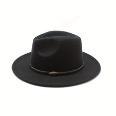 Men's Vintage Woolen Top Hat with Belt - British Style Flat Brim Jazz Hat