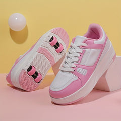 Girl's Lace Up Roller Shoes Comfy Detachable Wheel Skate Sneakers For Kids Teen
