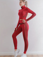Yoga Workout Set Long Sleeve Zip Sports Top & Butt Lifting Leggings