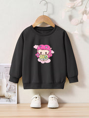 Lovely Studying Girl Graphic Crew Neck Long Sleeve Sweatshirt Kids Clothes