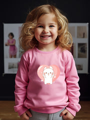 Rabbit Heart Print Girls Sweatshirt Crew Neck Tops Kids Clothing
