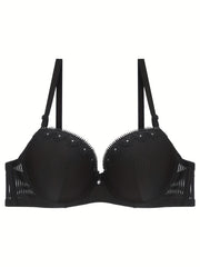 Contrast Lace Push Up Bra Bow Tie Lingerie