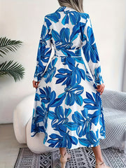 Tropical Print Long Sleeve Maxi Shirt Dress