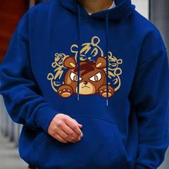 Cartoon Bear Print Hoodie for Men Casual Graphic Pullover Hooded Sweatshirt