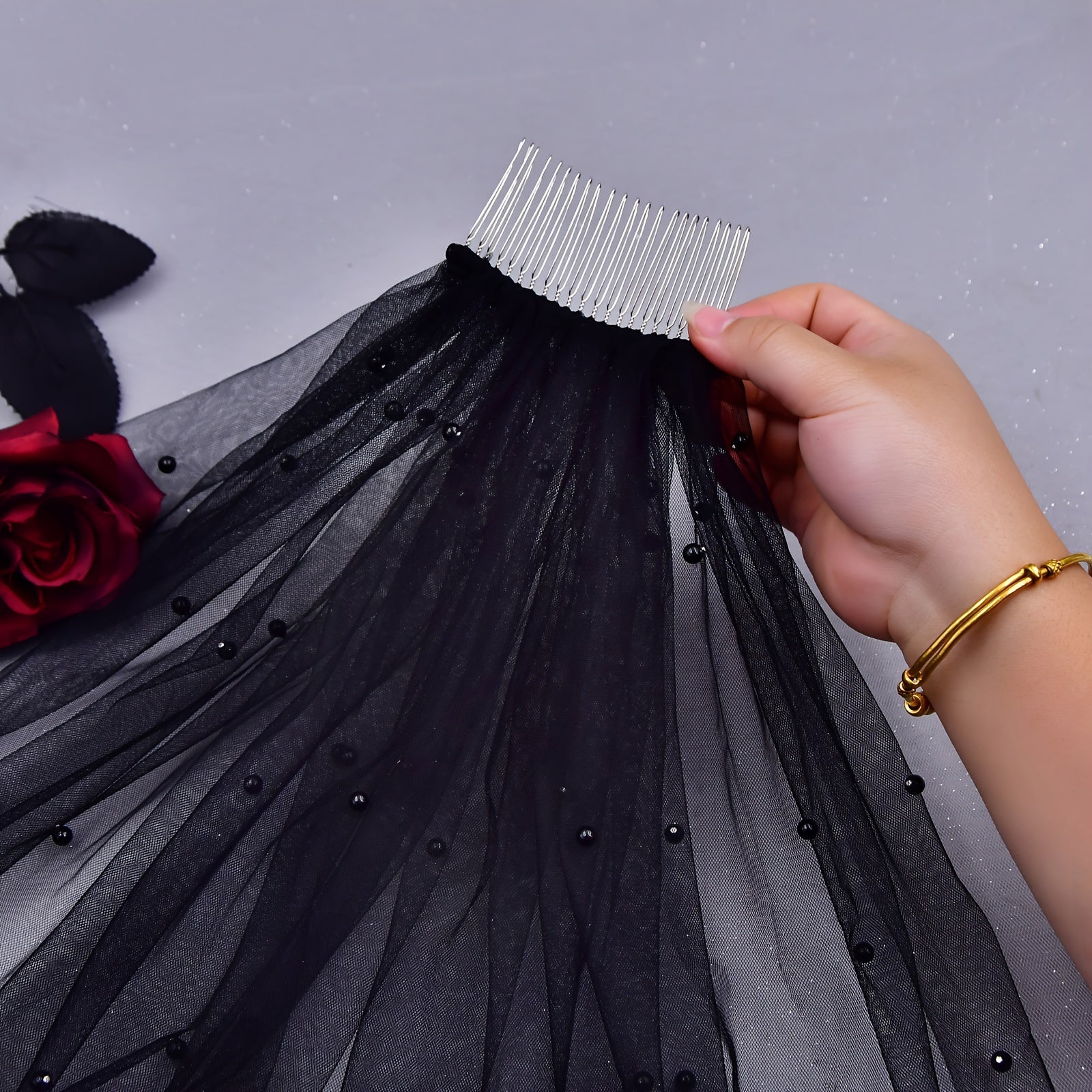Bridal Pearl Veil Fingertip Length Tulle Wedding Decoration