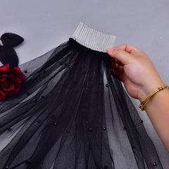 Bridal Pearl Veil Fingertip Length Tulle Wedding Decoration