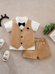 Baby Boys Gentleman Bow Tie Shirt & Shorts Set for Summer Party