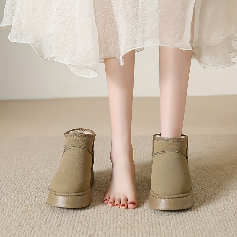 Women's Plush Lined Ankle Boots Platform Slip On Snow Boots