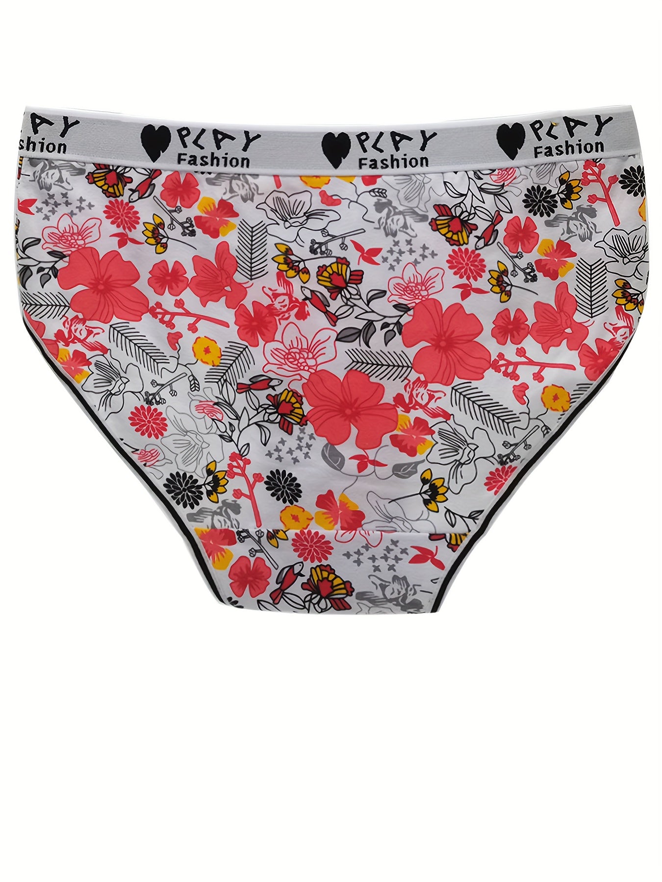 6 Pack Plus Size Boho Panties Set Women's Floral Print Bikini Underwear
