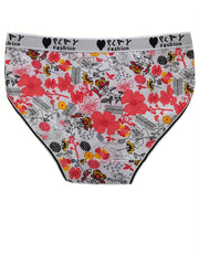 6 Pack Plus Size Boho Panties Set Women's Floral Print Bikini Underwear
