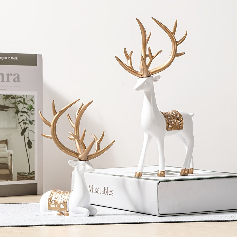 Modern Deer Wine Cabinet Set, Golden Light Style, 2pcs