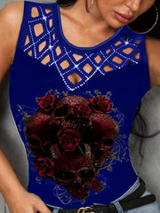 Cutout Flower Print Tank Top Sleeveless Summer Top