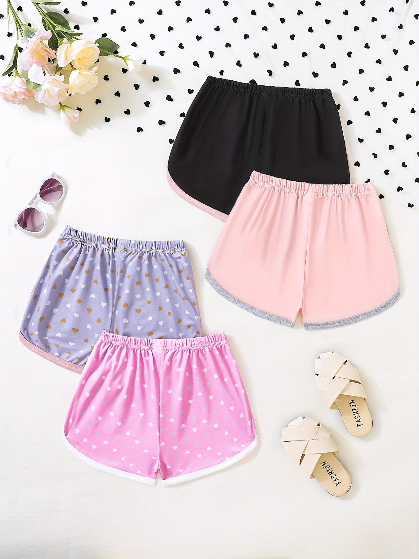 4pcs Girls' Active Shorts Athletic Fit Dry Fit Dolphin Gym Shorts Set