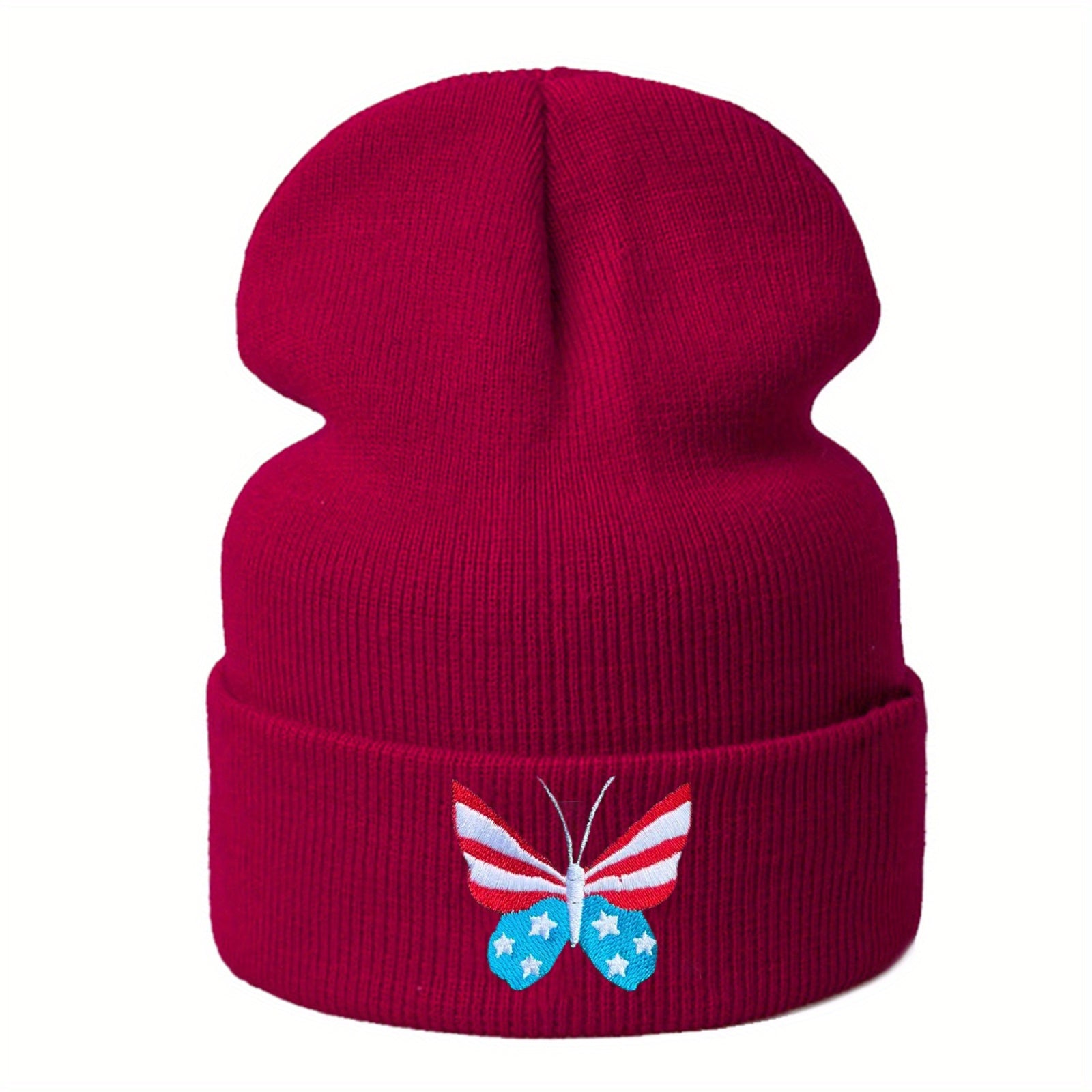 Butterfly Embroidery Knit Hat Skull Cap Warm Knitted Beanies