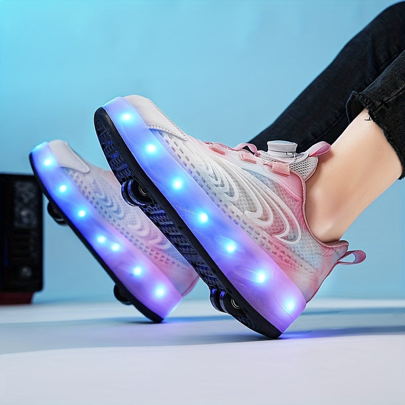 Girl's LED Light Up Roller Shoes With Rotating Buckle