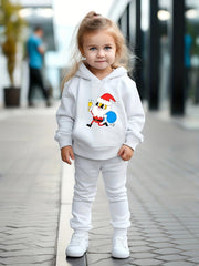 Santa Print 2pcs Girls Hoodies Jogger Pants Set For Sports Spring Fall
