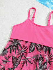 Toddler Girls Coconut Tree Graphic Cami Bikini Tankini Swimsuit