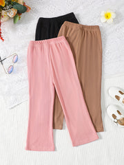 3 Pack Girls Casual Flared Pants Plain Colors Summer Comfort