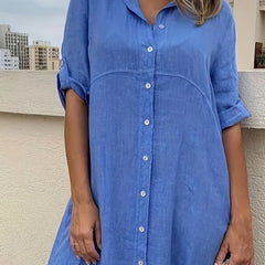 Maxi Shirt Dress Roll Up Sleeve Button Up Collar