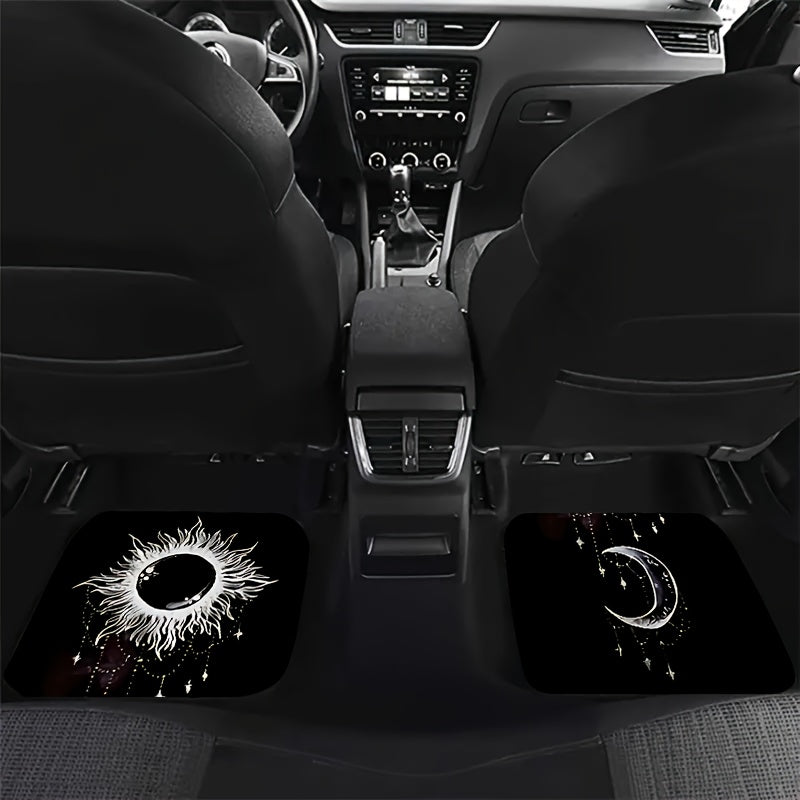 4pcs Sun And Moon Star Car Floor Mats - Water absorbent Non slip Mats