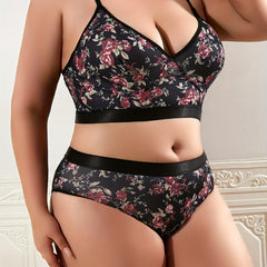 Floral Print Bra & Panty Set - High Stretch Lingerie
