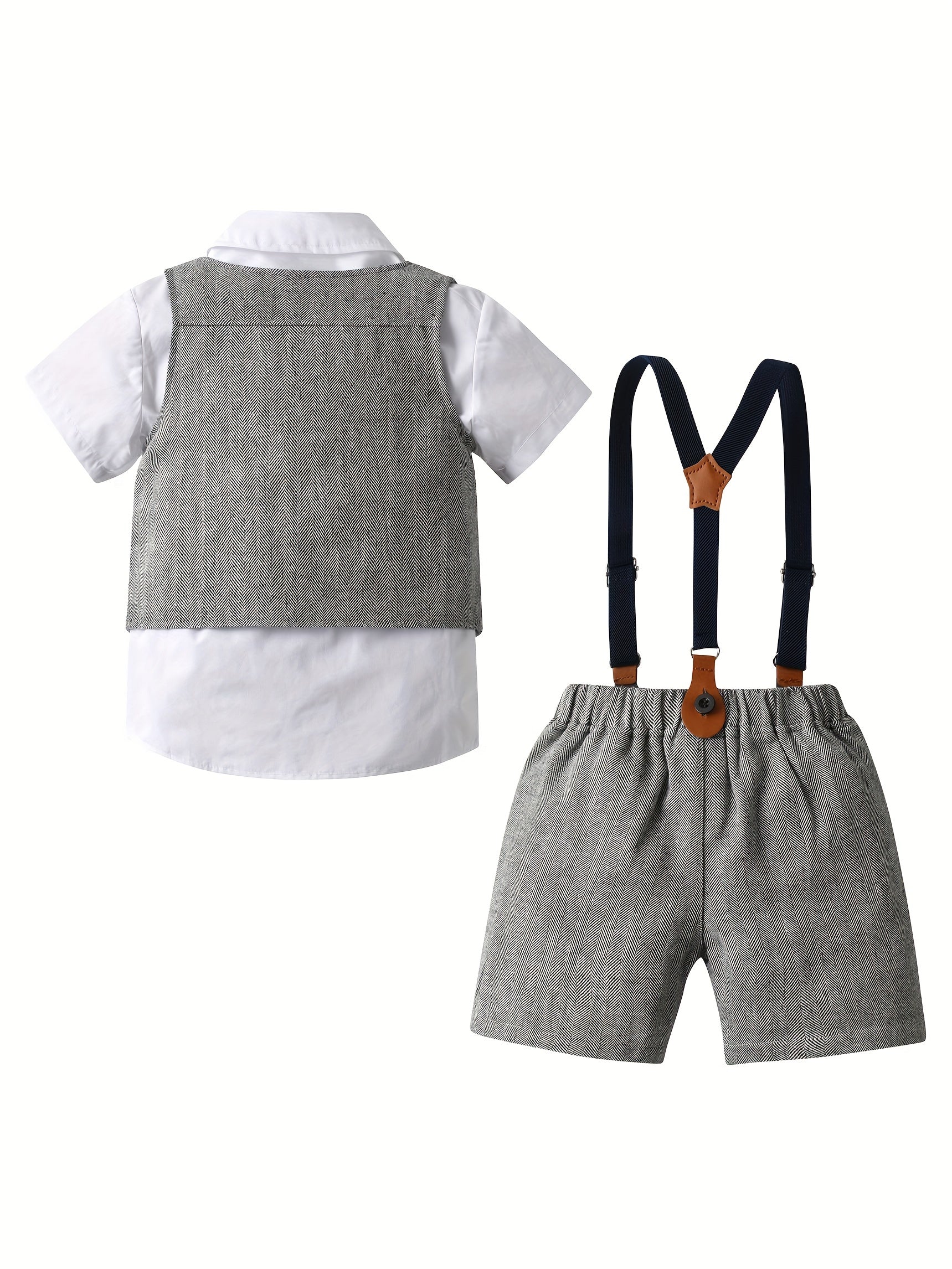 4pc Boys Formal Suits Short Sleeve Shirt Bowtie Shorts Suit Vest