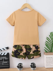 Boys Camo Outfit Short Sleeves Round Neck T shirt & Shorts Casual Summer Kids